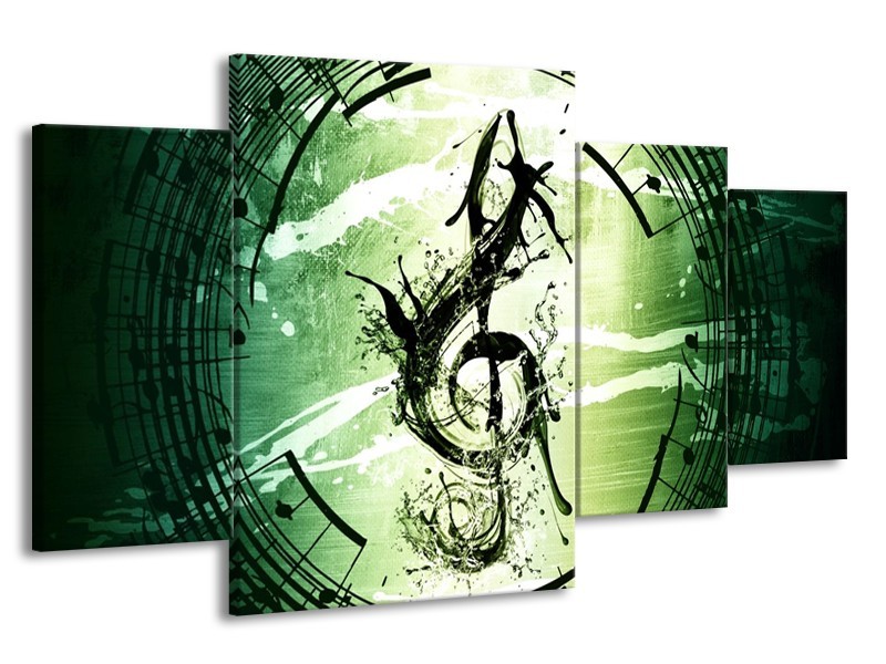 Glas schilderij Gitaar | Groen, Wit, Zwart | 160x90cm 4Luik