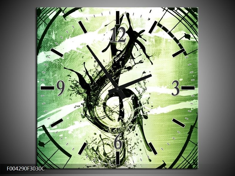 Klok schilderij Gitaar | Groen, Wit, Zwart | 30x30cm 1Luik