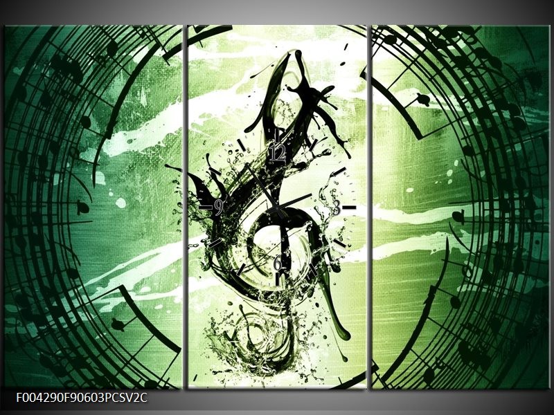 Klok schilderij Gitaar | Groen, Wit, Zwart | 90x60cm 3Luik