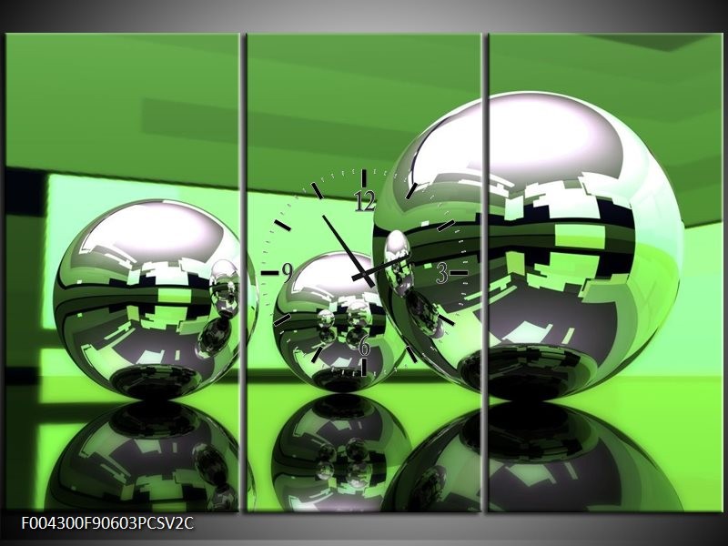 Klok schilderij Modern | Groen, Wit, Zwart | 90x60cm 3Luik