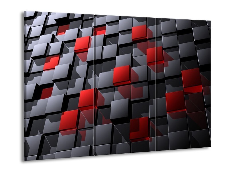 Canvas schilderij Modern | Grijs, Rood, Zwart | 90x60cm 3Luik
