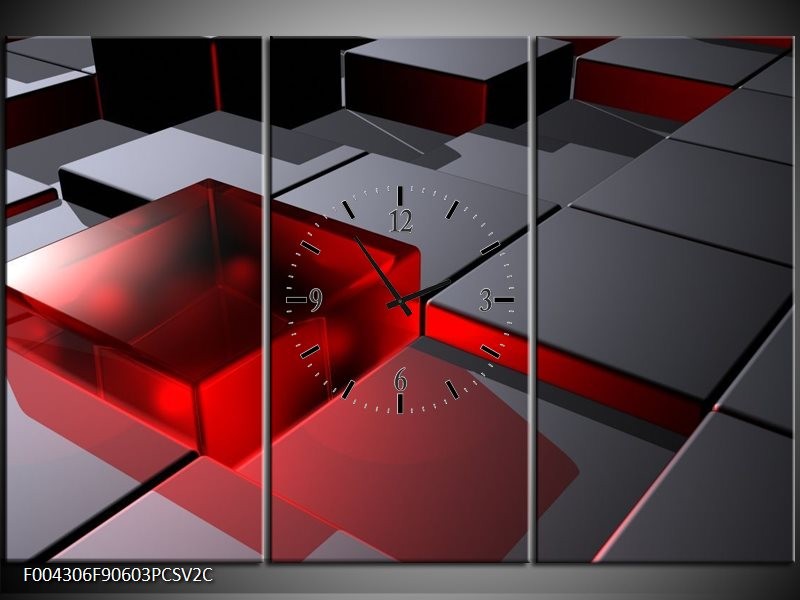 Klok schilderij Modern | Rood, Grijs | 90x60cm 3Luik