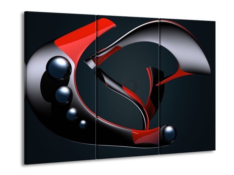 Canvas schilderij Modern | Rood, Grijs, Zwart | 90x60cm 3Luik