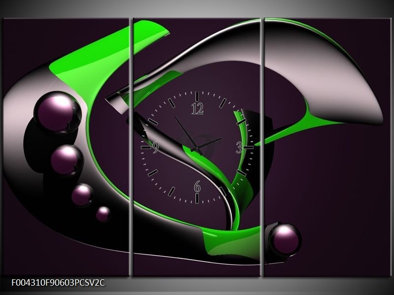 Klok schilderij Modern | Groen, Grijs, Zwart | 90x60cm 3Luik