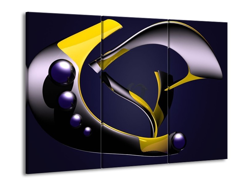 Canvas schilderij Modern | Geel, Grijs, Zwart | 90x60cm 3Luik