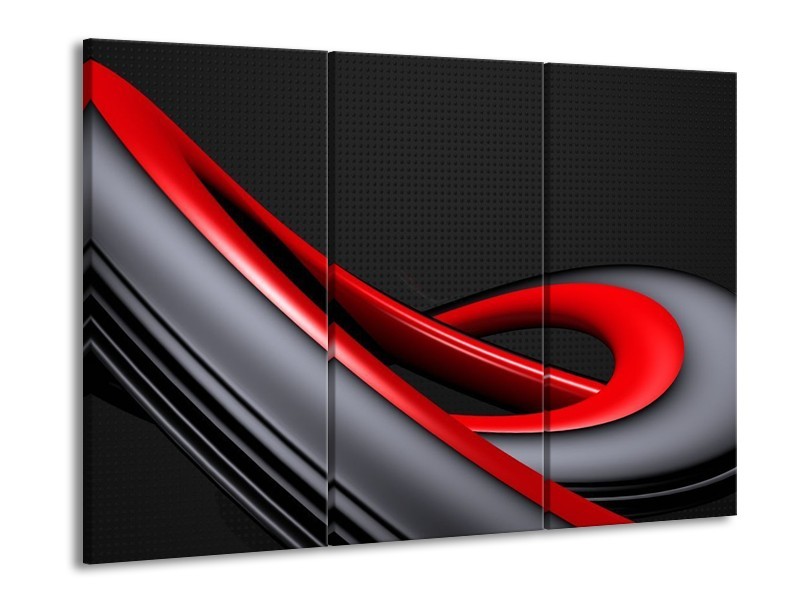 Canvas schilderij Modern | Rood, Grijs, Zwart | 90x60cm 3Luik