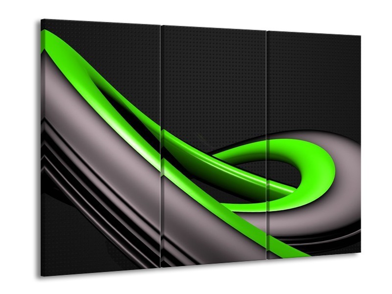 Canvas schilderij Modern | Groen, Grijs, Zwart | 90x60cm 3Luik
