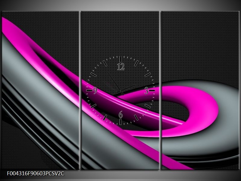 Klok schilderij Modern | Roze, Grijs, Zwart | 90x60cm 3Luik
