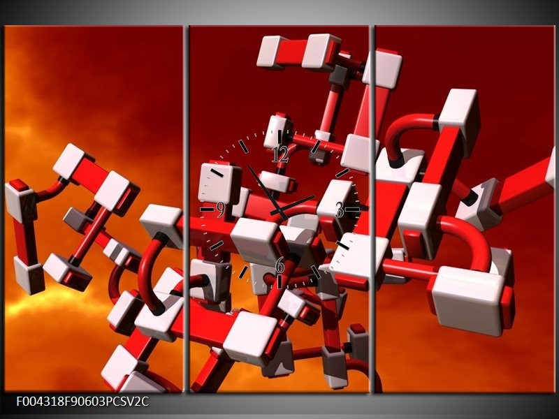 Klok schilderij Modern | Rood, Zwart, Wit | 90x60cm 3Luik