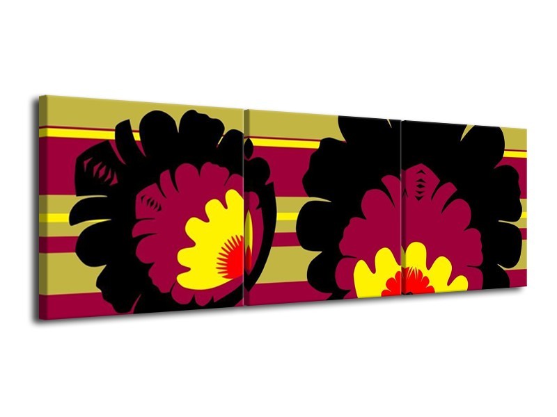 Glas schilderij Modern | Geel, Zwart, Roze | 120x40cm 3Luik