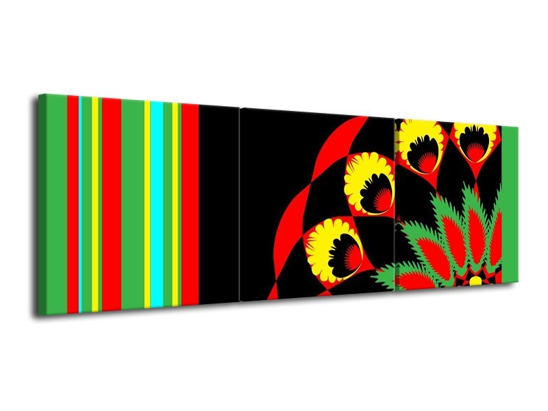 Glas schilderij Abstract | Zwart, Rood, Geel | 120x40cm 3Luik