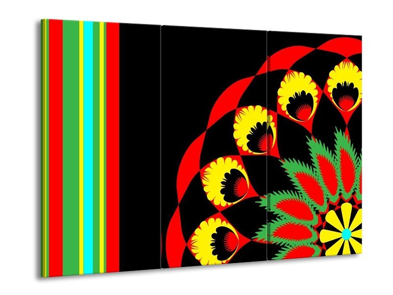 Canvas schilderij Abstract | Zwart, Rood, Geel | 90x60cm 3Luik