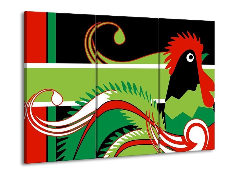 Canvas schilderij Abstract | Groen, Rood, Wit | 90x60cm 3Luik