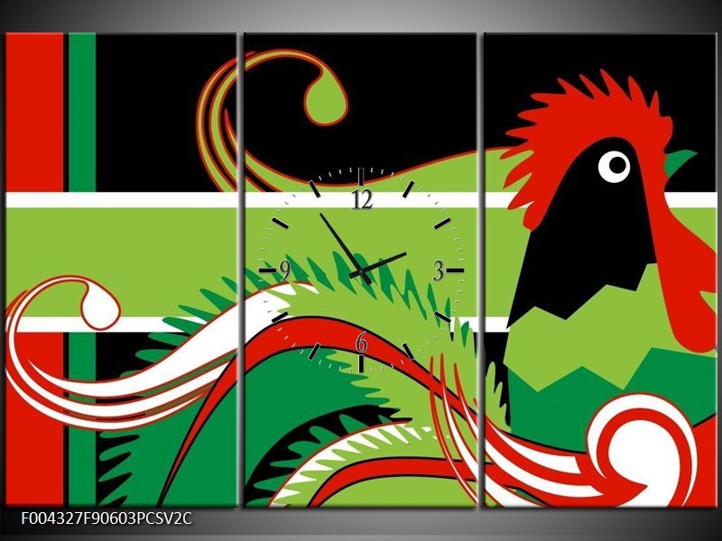 Klok schilderij Abstract | Groen, Rood, Wit | 90x60cm 3Luik