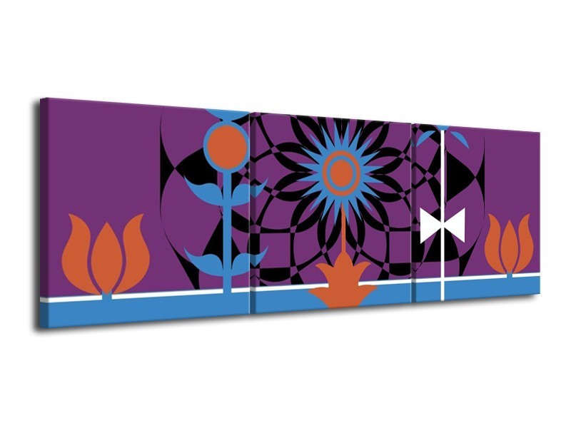 Glas schilderij Abstract | Paars, Zwart, Wit | 120x40cm 3Luik