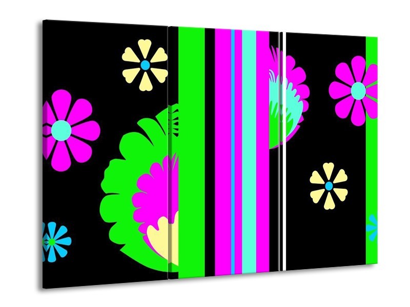 Canvas schilderij Abstract | Groen, Zwart, Grijs | 90x60cm 3Luik