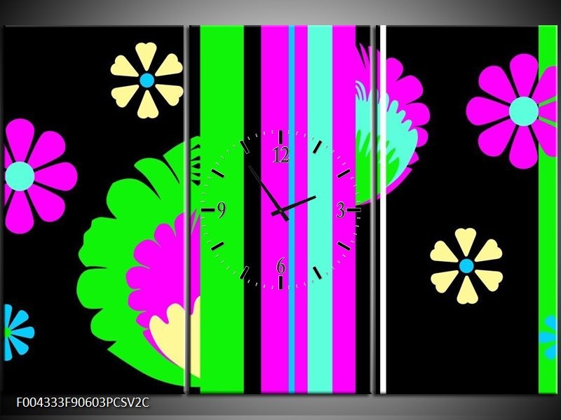 Klok schilderij Abstract | Groen, Zwart, Grijs | 90x60cm 3Luik