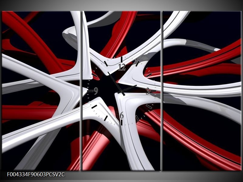 Klok schilderij Design | Rood, Grijs, Zwart | 90x60cm 3Luik