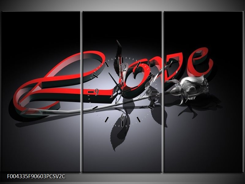 Klok schilderij Design | Rood, Grijs, Zwart | 90x60cm 3Luik