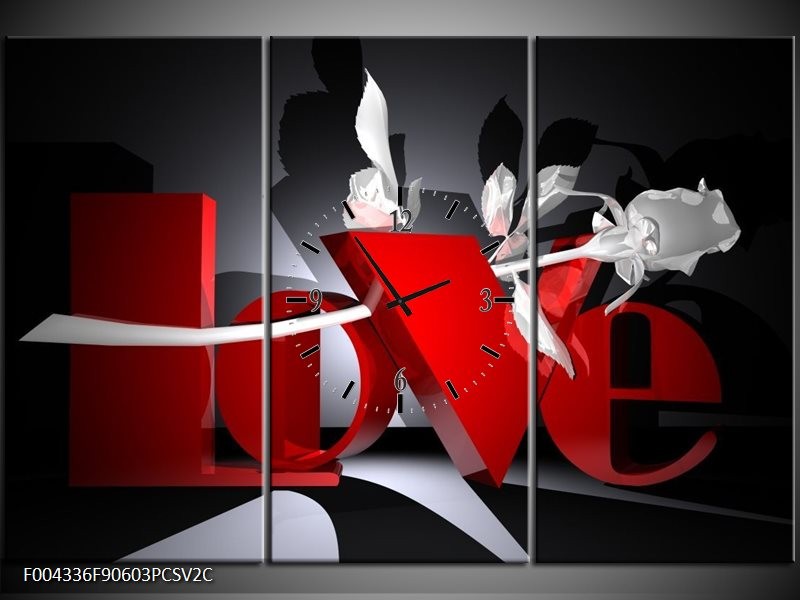 Klok schilderij Design | Rood, Grijs, Zwart | 90x60cm 3Luik