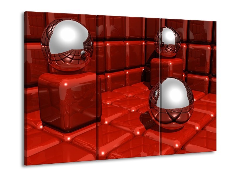 Canvas schilderij Design | Rood, Grijs | 90x60cm 3Luik