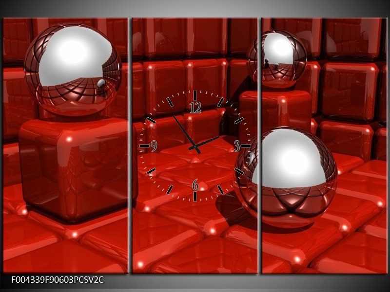 Klok schilderij Design | Rood, Grijs | 90x60cm 3Luik