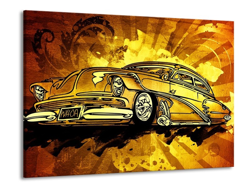 Glas schilderij Oldtimer | Geel, Zwart, Goud | 100x70cm 1Luik