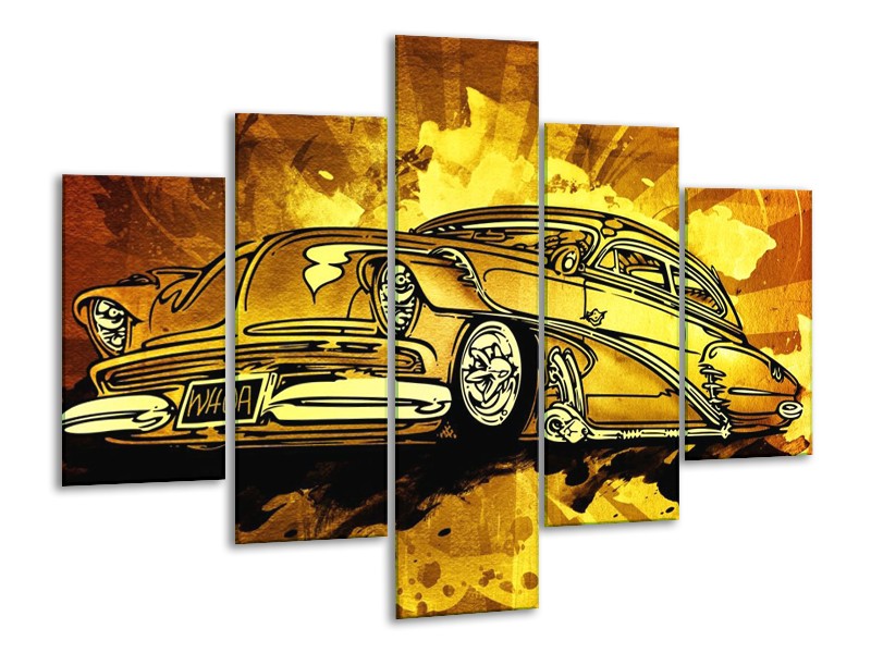 Glas schilderij Oldtimer | Geel, Zwart, Goud | 100x70cm 5Luik