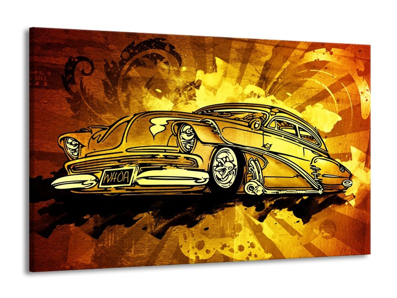 Glas schilderij Oldtimer | Geel, Zwart, Goud | 140x90cm 1Luik