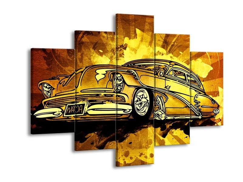 Glas schilderij Oldtimer | Geel, Zwart, Goud | 150x105cm 5Luik