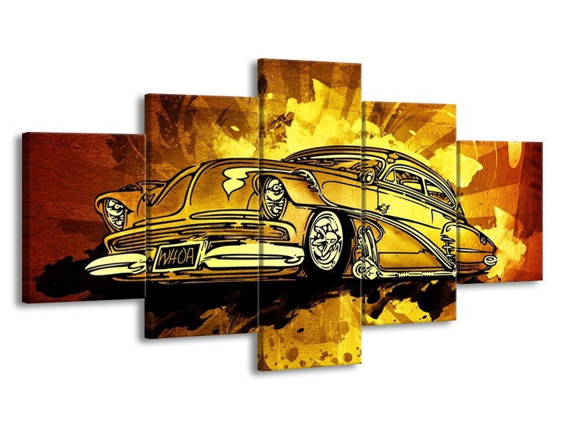 Glas schilderij Oldtimer | Geel, Zwart, Goud | 150x80cm 5Luik