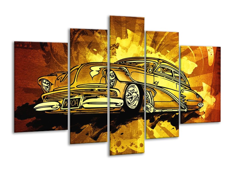Glas schilderij Oldtimer | Geel, Zwart, Goud | 170x100cm 5Luik