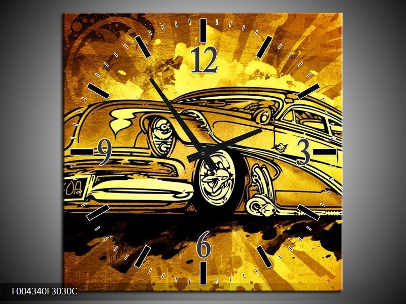 Klok schilderij Oldtimer | Geel, Zwart, Goud | 30x30cm 1Luik