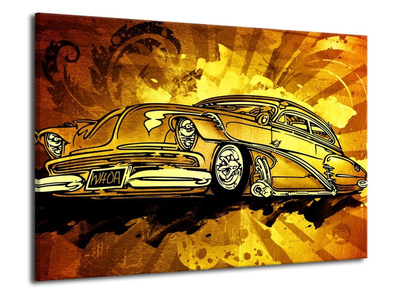 Glas schilderij Oldtimer | Geel, Zwart, Goud | 70x50cm 1Luik
