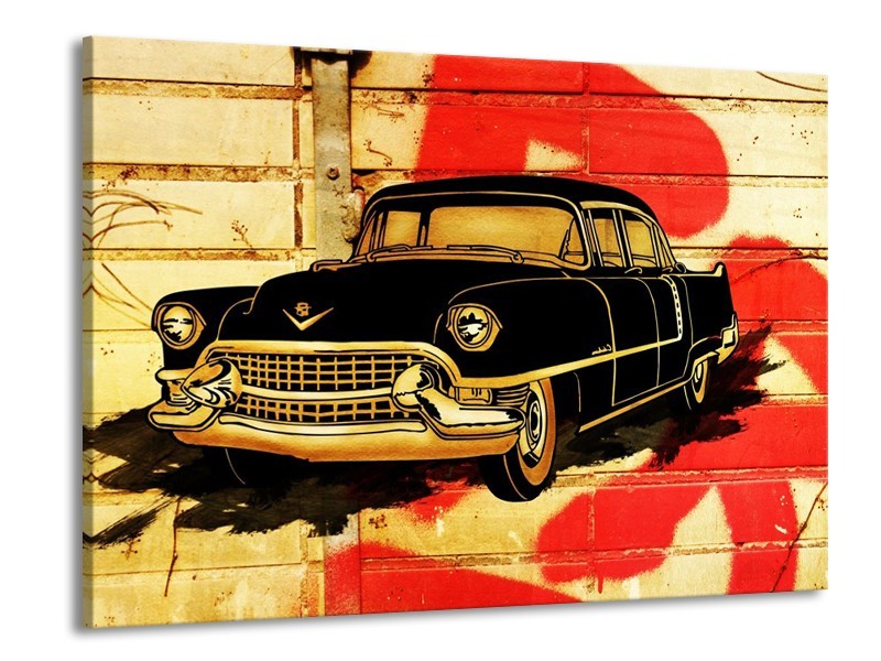 Glas schilderij Oldtimer | Zwart, Rood, Geel | 100x70cm 1Luik