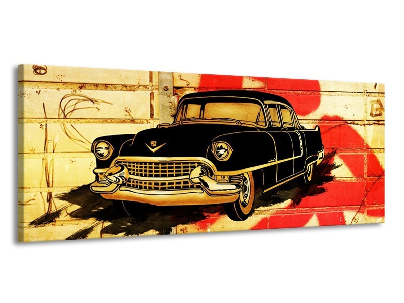 Glas schilderij Oldtimer | Zwart, Rood, Geel | 145x58cm 1Luik