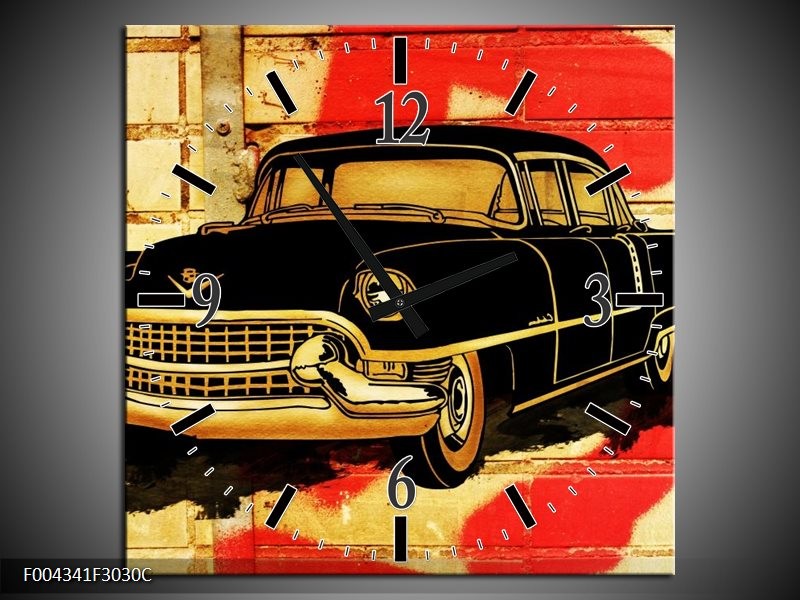 Klok schilderij Oldtimer | Zwart, Rood, Geel | 30x30cm 1Luik