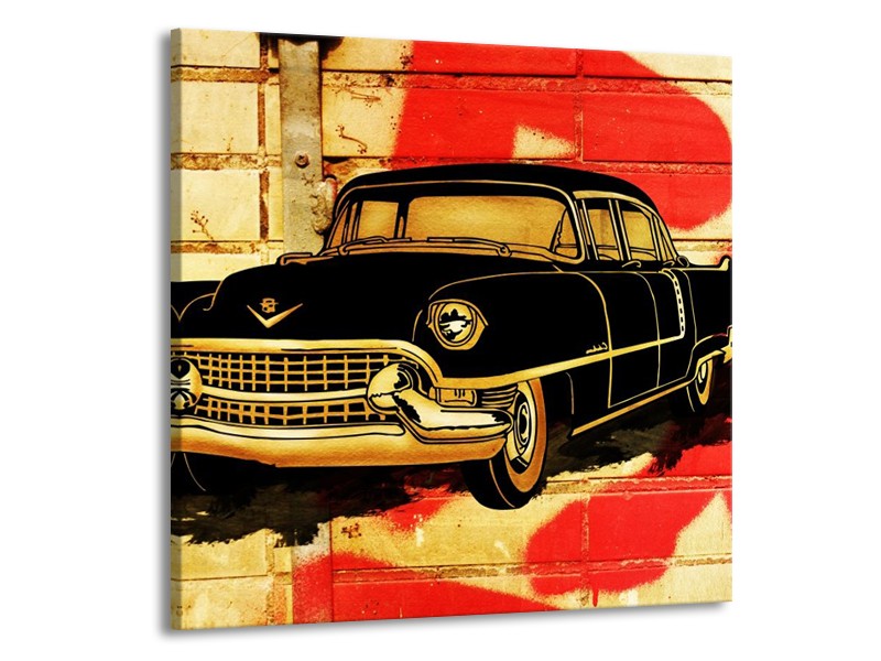 Glas schilderij Oldtimer | Zwart, Rood, Geel | 50x50cm 1Luik