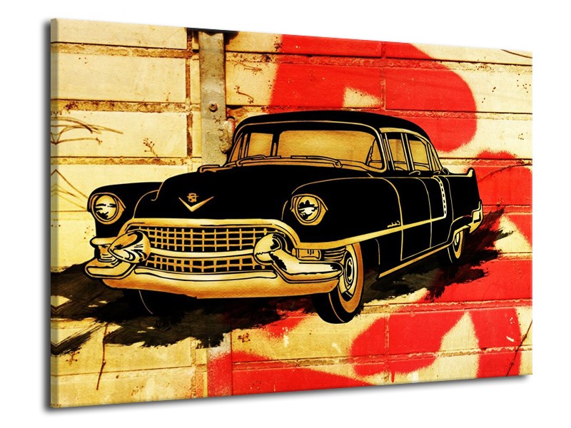 Glas schilderij Oldtimer | Zwart, Rood, Geel | 70x50cm 1Luik