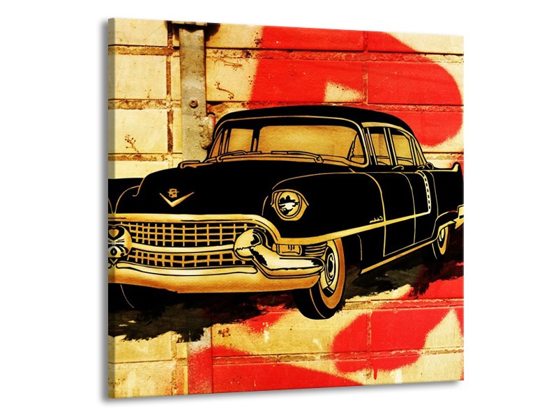 Glas schilderij Oldtimer | Zwart, Rood, Geel | 70x70cm 1Luik