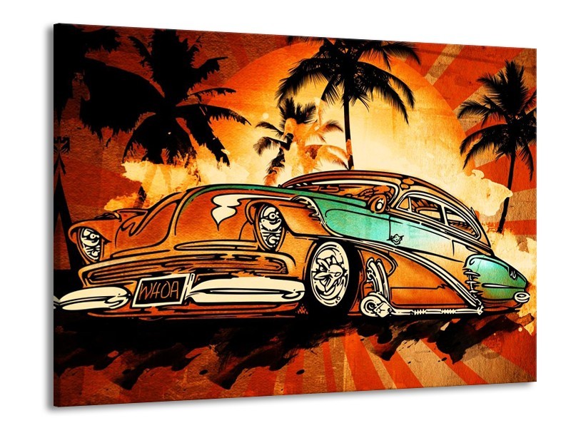 Glas schilderij Oldtimer | Geel, Oranje, Bruin | 100x70cm 1Luik