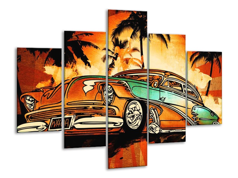Glas schilderij Oldtimer | Geel, Oranje, Bruin | 100x70cm 5Luik