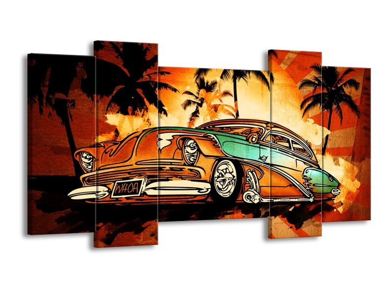 Glas schilderij Oldtimer | Geel, Oranje, Bruin | 120x65cm 5Luik