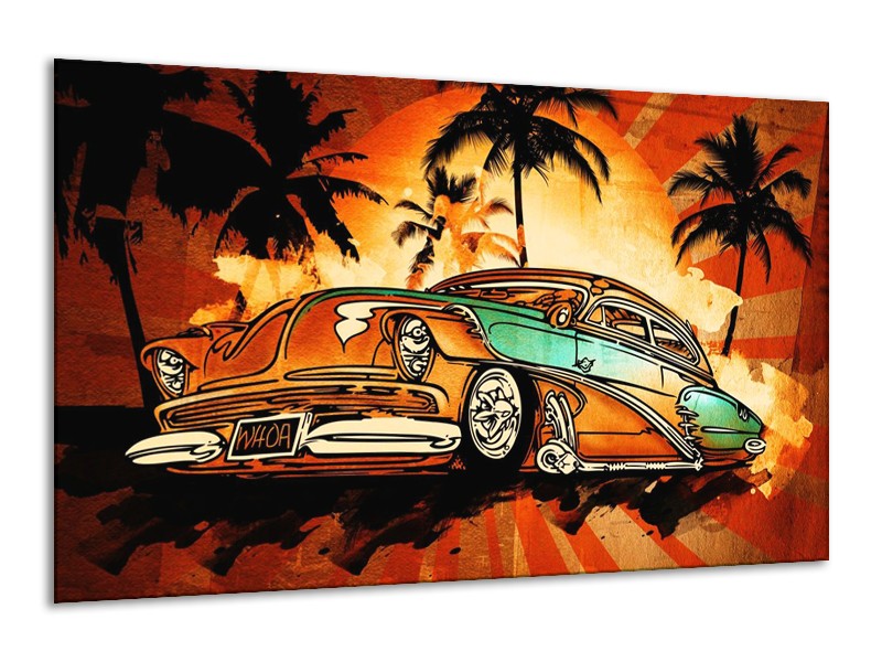 Glas schilderij Oldtimer | Geel, Oranje, Bruin | 120x70cm 1Luik