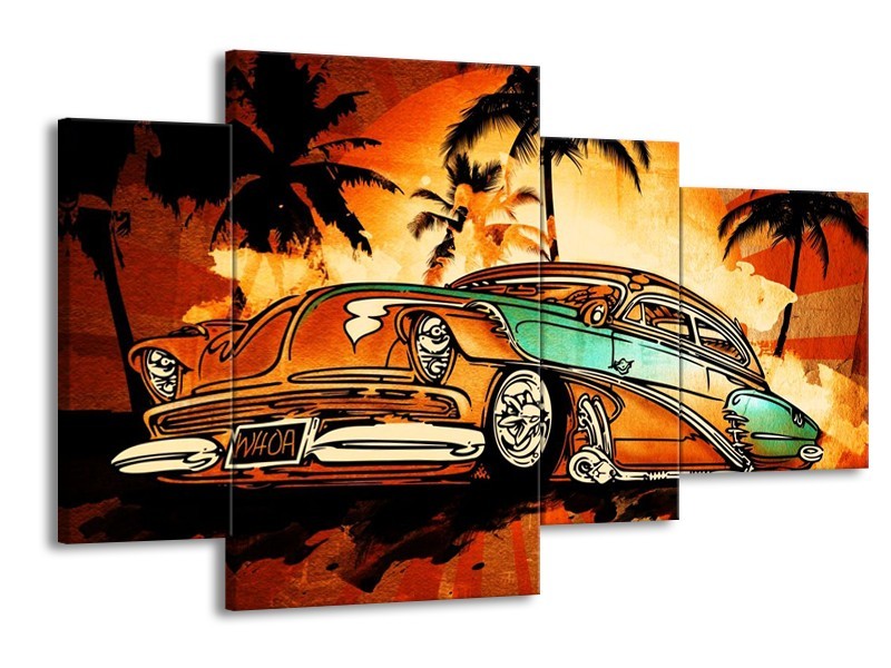 Glas schilderij Oldtimer | Geel, Oranje, Bruin | 120x75cm 4Luik