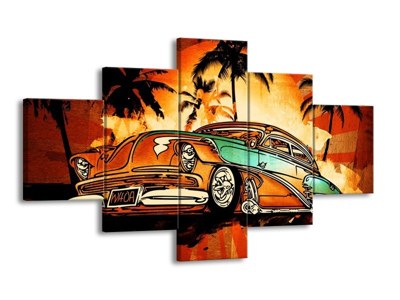 Glas schilderij Oldtimer | Geel, Oranje, Bruin | 125x70cm 5Luik