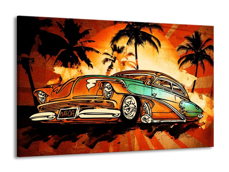 Glas schilderij Oldtimer | Geel, Oranje, Bruin | 140x90cm 1Luik