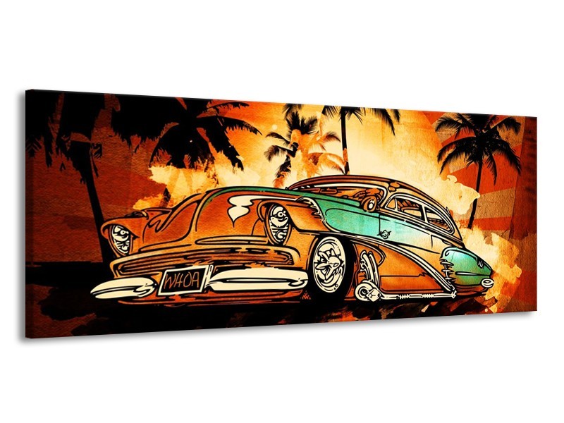 Glas schilderij Oldtimer | Geel, Oranje, Bruin | 145x58cm 1Luik