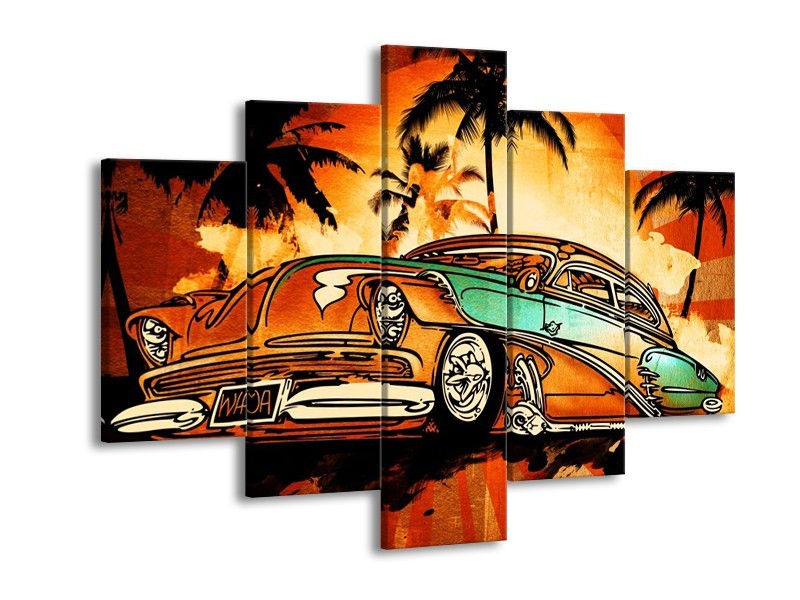 Glas schilderij Oldtimer | Geel, Oranje, Bruin | 150x105cm 5Luik