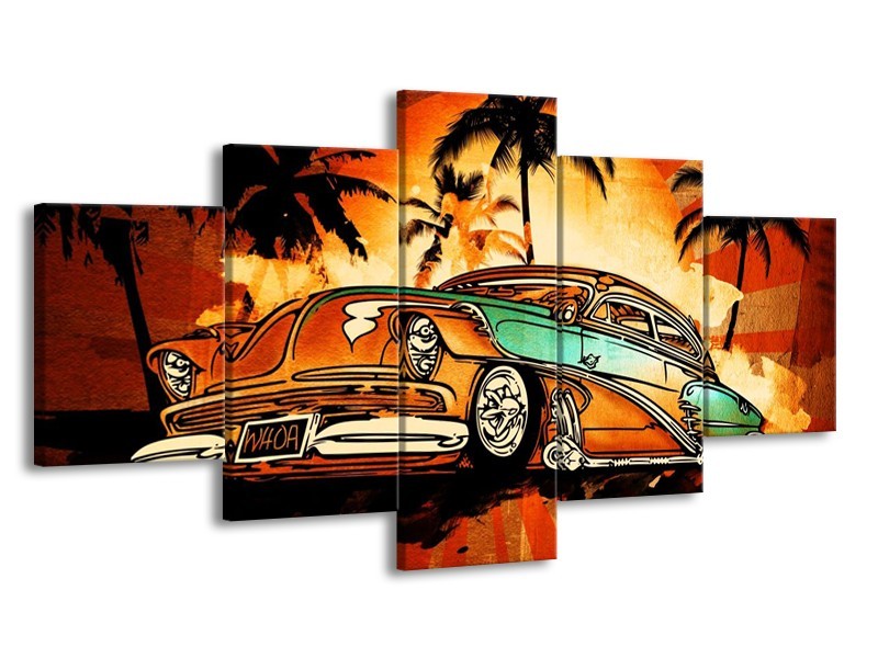 Glas schilderij Oldtimer | Geel, Oranje, Bruin | 150x80cm 5Luik